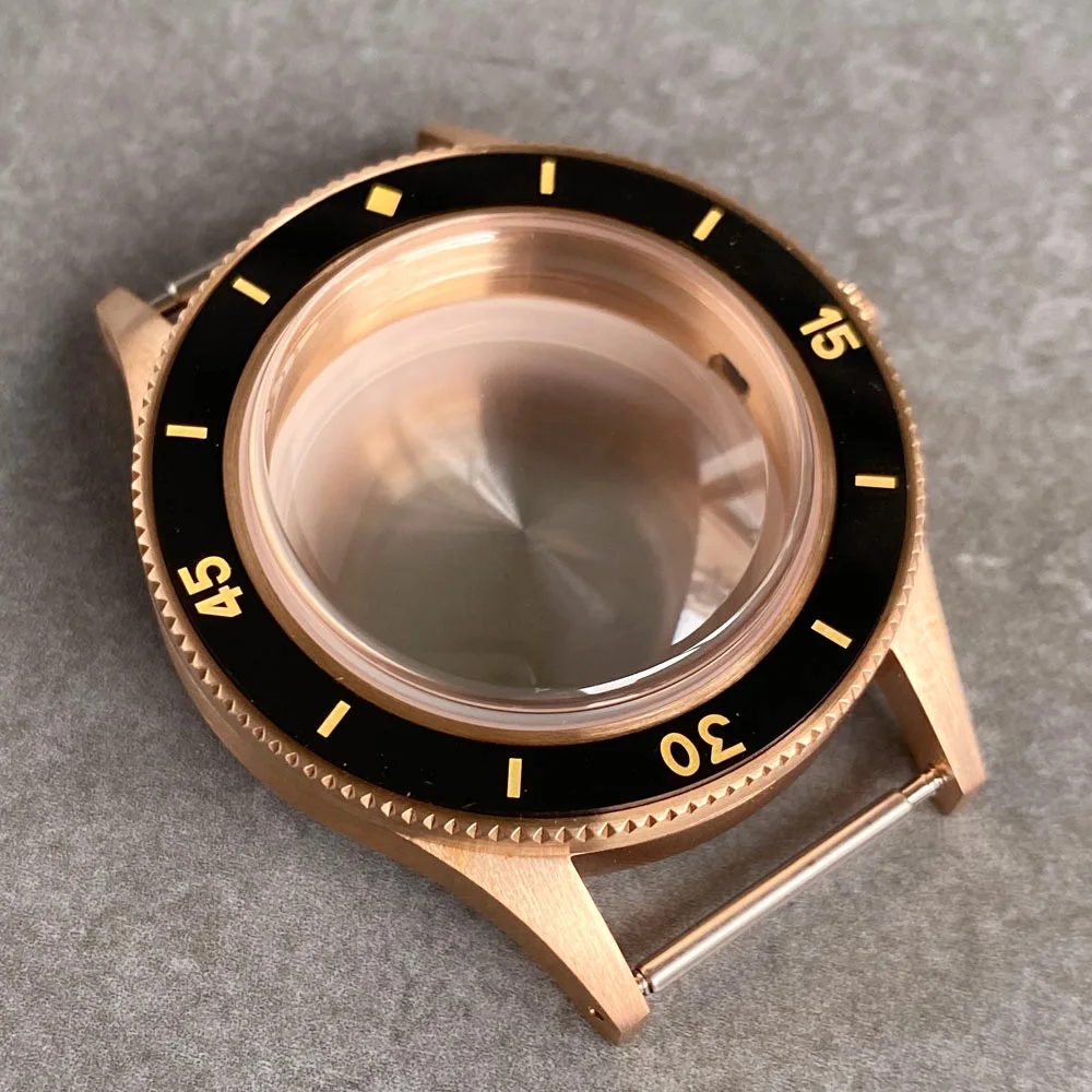 CUSN8 Solid Bronze Vintage 50-Fathoms 200M Dive Watch Case Fit NH35 NH36 PT5000 Domed Sapphire Glass Lume Mark Ceramic Insert