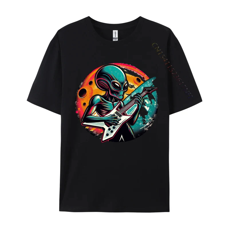 

Retro Alien Guitar Rockstar T-shirt Funny T Shirt For Men Premium Cotton Autumn Tshirts Street Tops Shirt