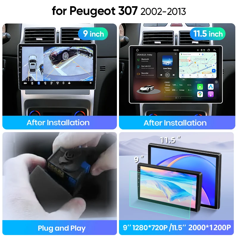Radio para coche Junsun con Android Auto para Peugeot 307 307CC 307SW 2002 2003 2004 2005 2006-2013, sistema multimedia inalámbrico Apple CarPlay, sistemas inteligentes, pantalla táctil IPS, reproductor de vídeo estéreo, 2 Din, autorradio, unidad principal, navegación, BT, GPS, 4G, WIFI, FM, AM, DSP, RDS, SWC 4