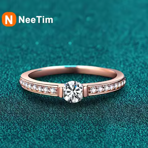 NeeTim 0.3ct D Color Moissanite Eternity Band Ring 925 Sterling Silver with Rose Gold Plated Wedding Rings For Women Jewelry