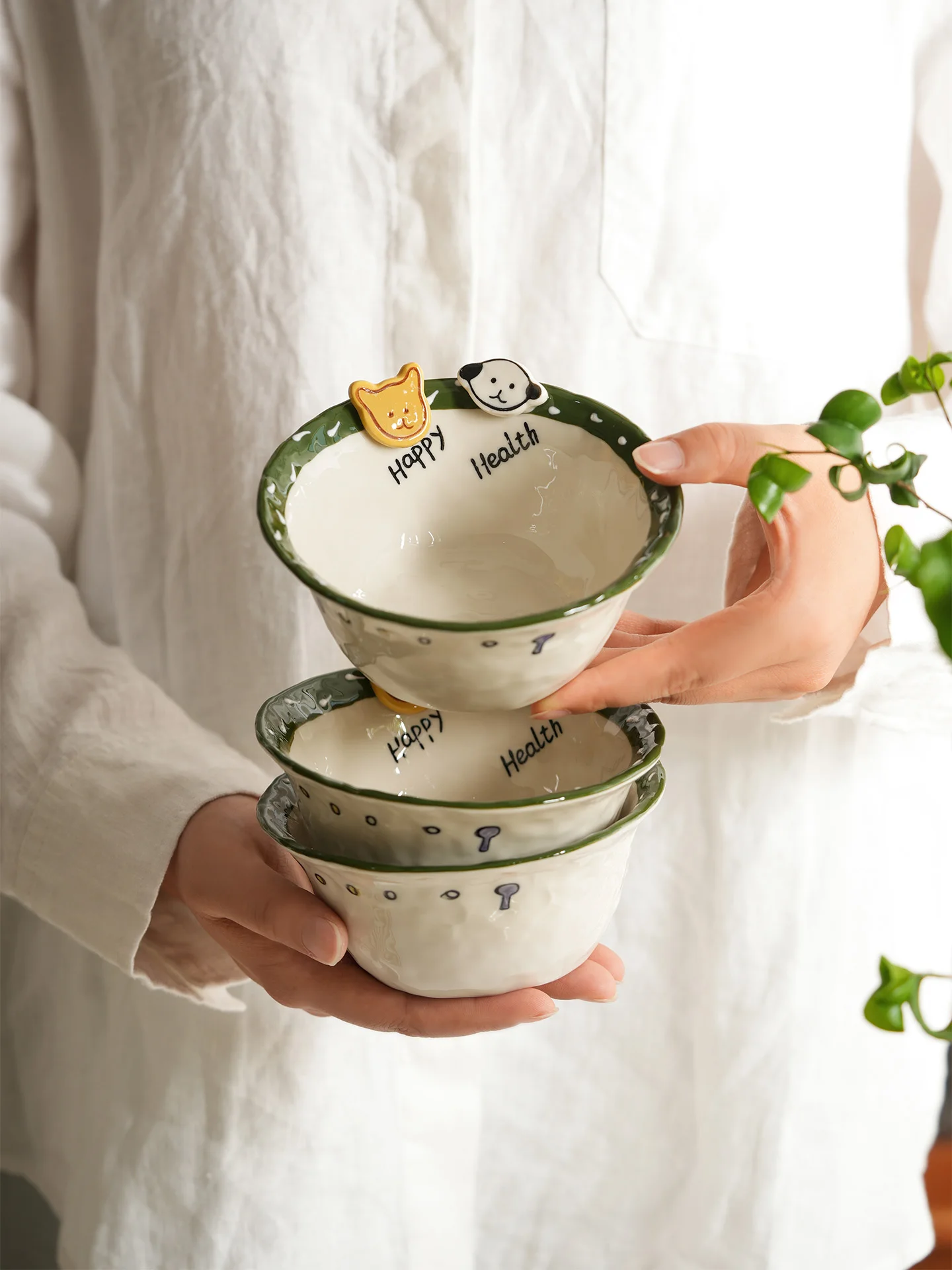 

Cute Cerc Rice Bowl Dining Meal Small Bowl High Aesthetic Underglaze Personal Ins Sle round ape Animal Pattern Adult/C...