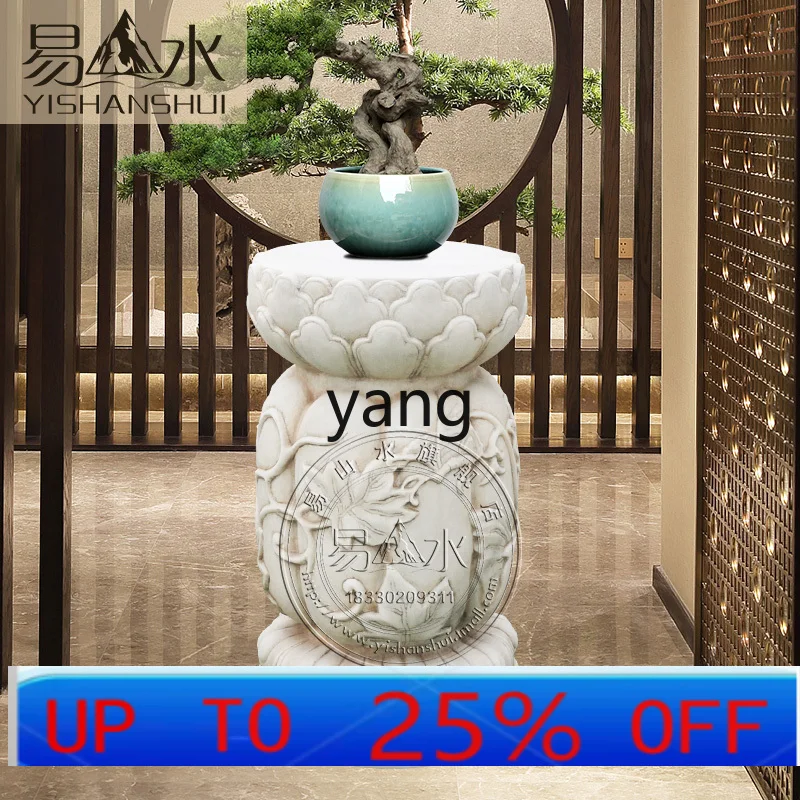

Ltt Flower Pot Base White Marble Antique Imitation Lotus Base Courtyard Room Ornament