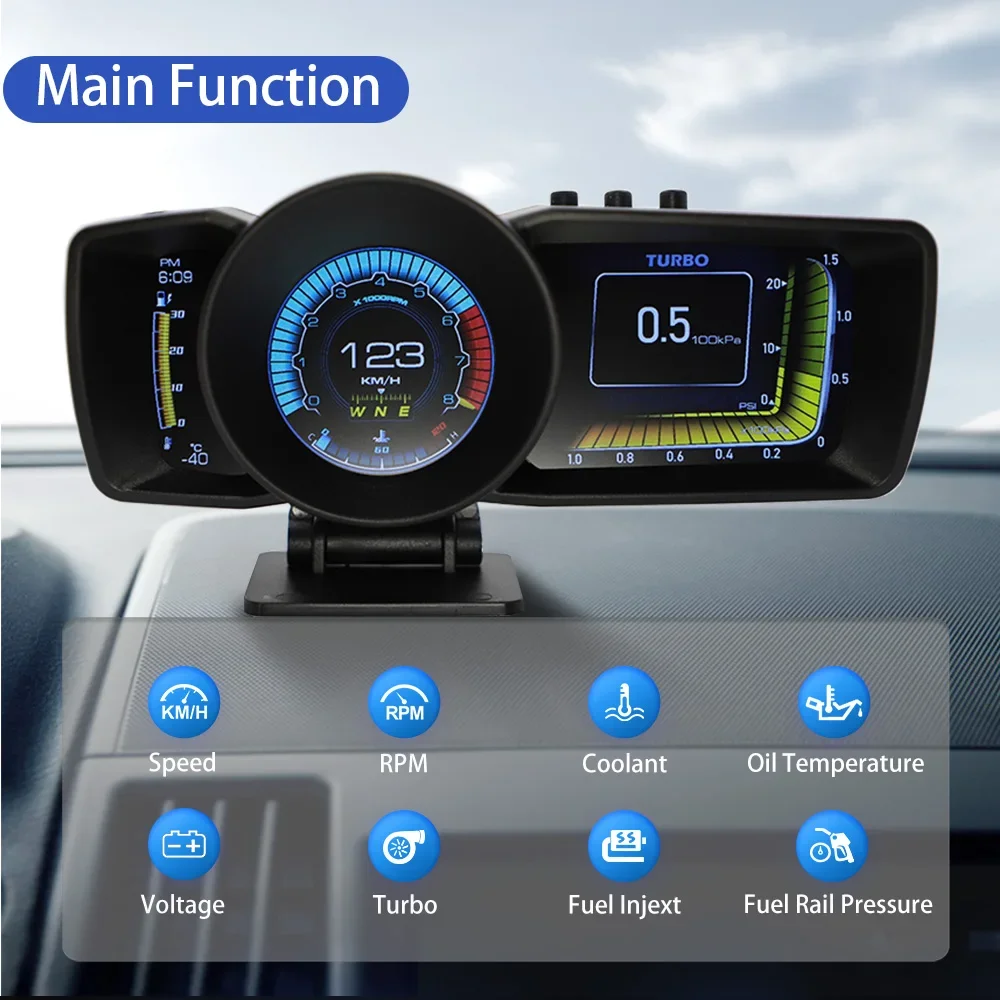 Newest HD Car HUD OBD2+GPS Multi-Function Dashboard Smart Speedometer Auto Gauge Alarm System Car Computer Turbo Boost