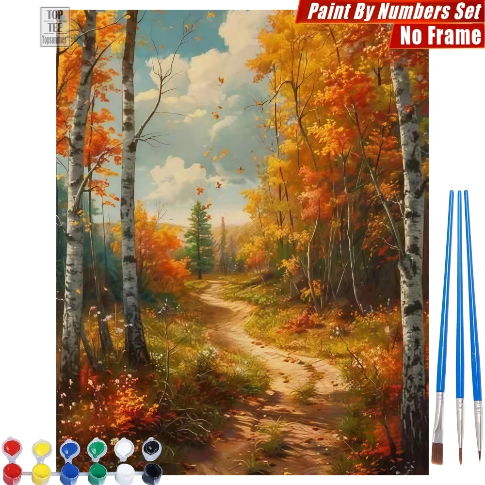 

Autumn Dirt Path Digital Oil Painting Set - Forest Path Birch Home Bedroom Decor Valentine's Day Gift For Husband