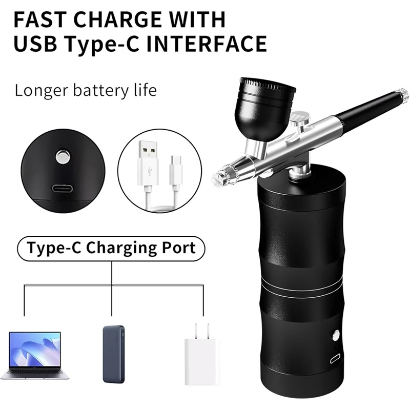 

AA20-Airbrush Kit With Compressor, Cordless Rechargeable Airbrush Featuring 0.3Mm Nozzle And Cleaning Brush For Painting,Makeup