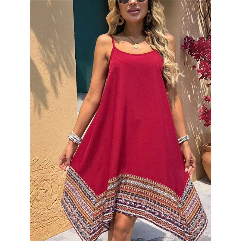 【SEE】Vestido largo bohemio con bloques de color para mujer, vestidos hawaianos con tirantes finos fluidos