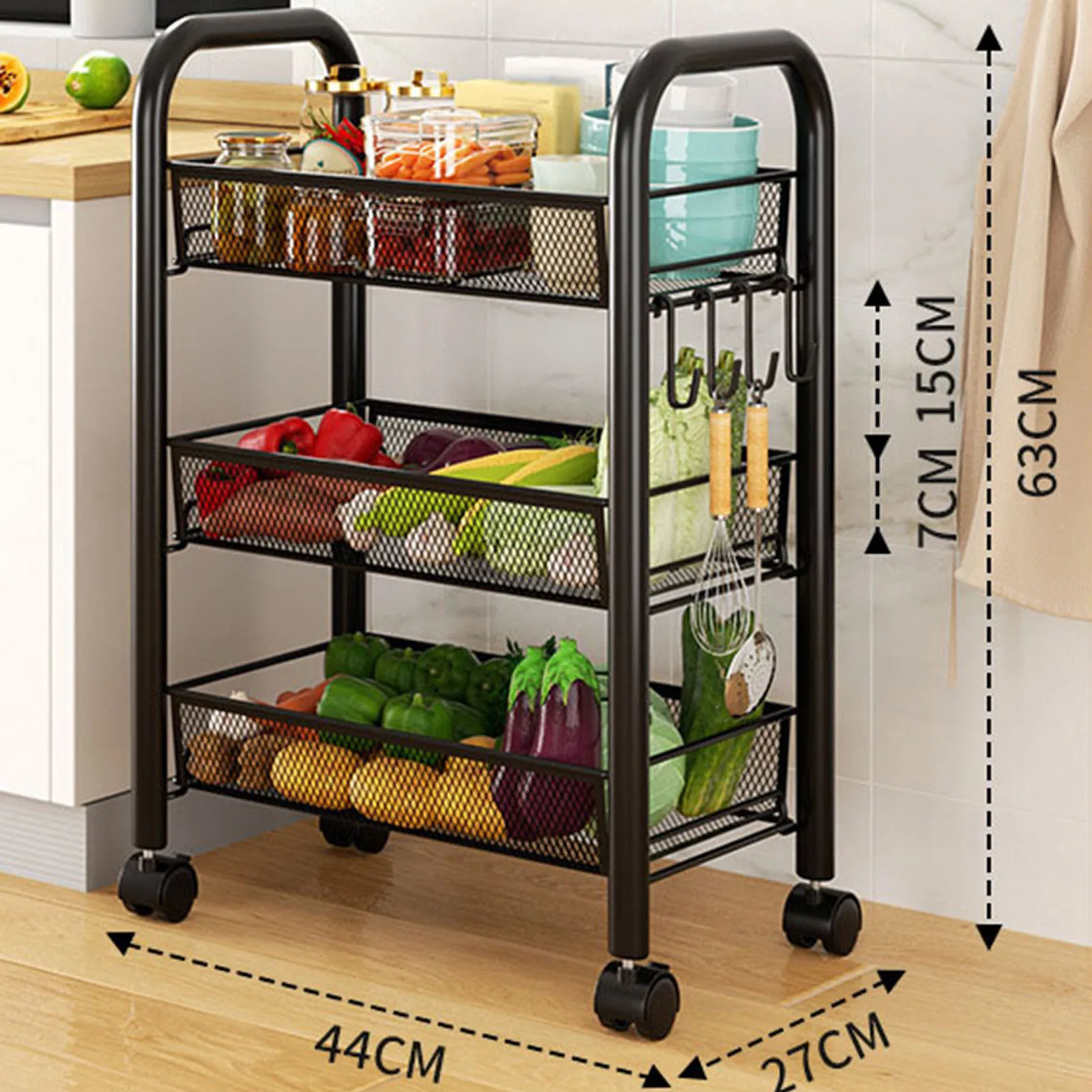 عربة تخزين دوارة، أرفف تخزين ذات طبقات، متعددة الوظائف، سلال خضروات للوجبات الخفيفة، أرفف المطبخ #4