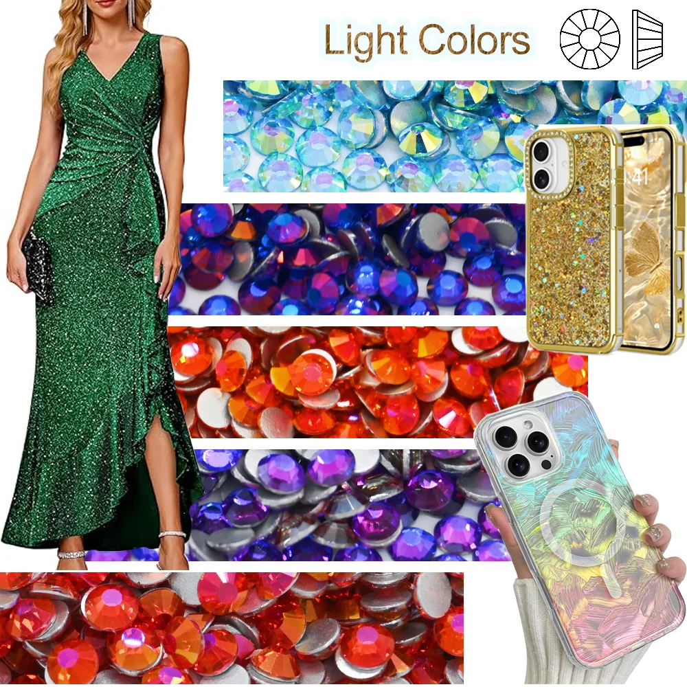 Light Series SS6-SS30 Non Hotfix Rhinestones Glass Nails Crystal for Nail Charms Diamond Art Flatback Rhinestone