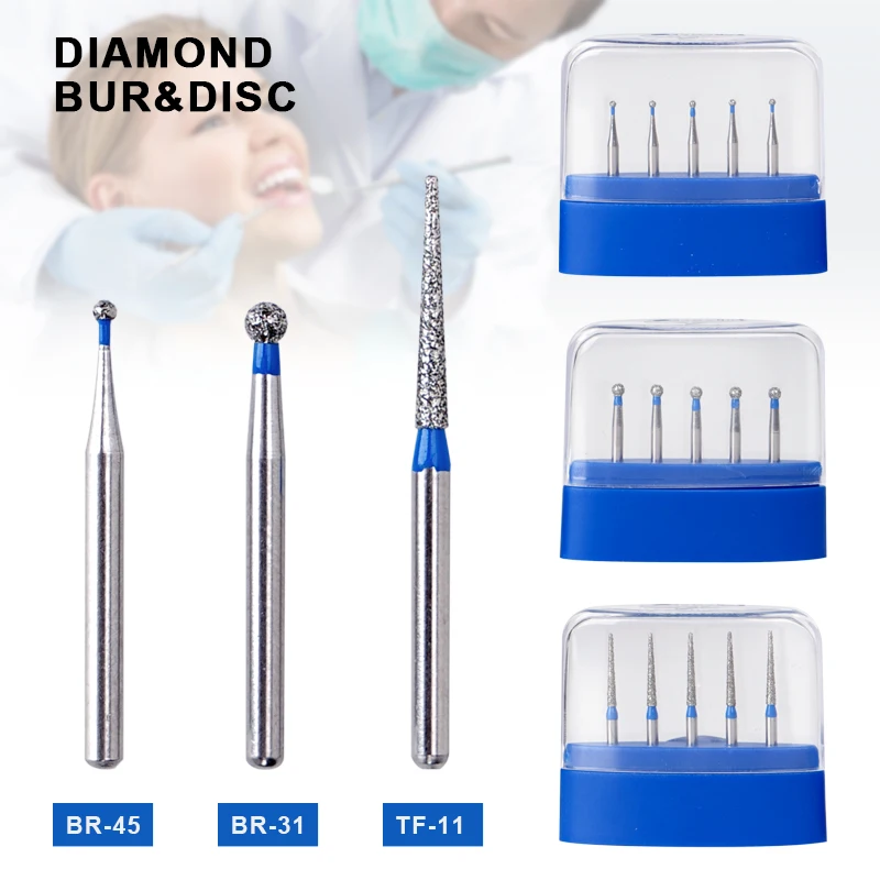 5Pcs Dental Diamond Burs FG High Speed Handpiece Polishing Burs Taper Round Drills Bits Dentistry Grinding Tools