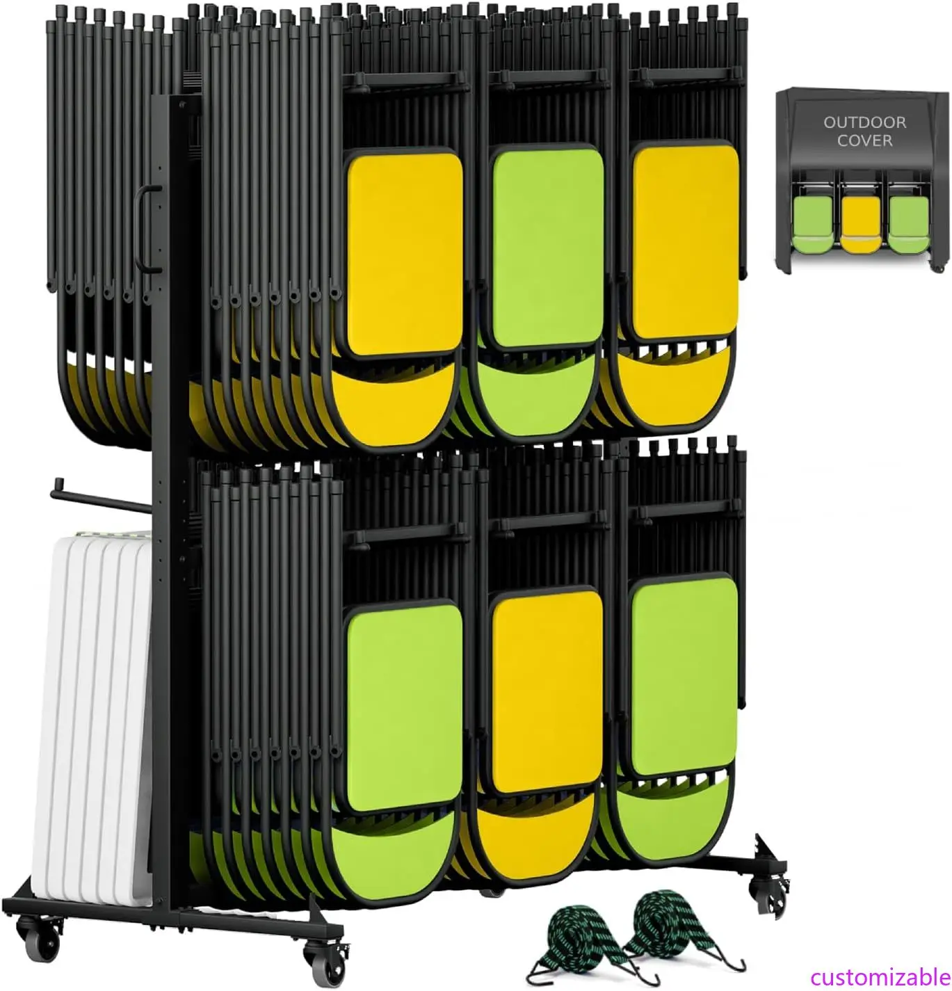 

Складная стойка для стула Складная тележка для стула Складная тележка для хранения стульев с колесами и держателем для 84-х стульев или 12 столов по 800 фунтов