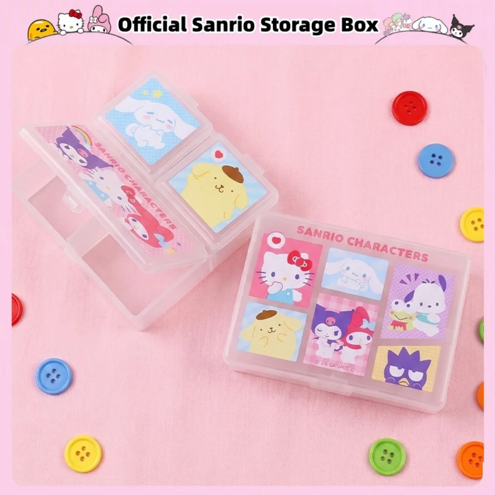 Genuine Sanrio Storage Box Kawaii Hello Kitty My Melody Portable Pill Case 3/6 Grid Clear Dust-Proof Boxex For Daily Travel Use