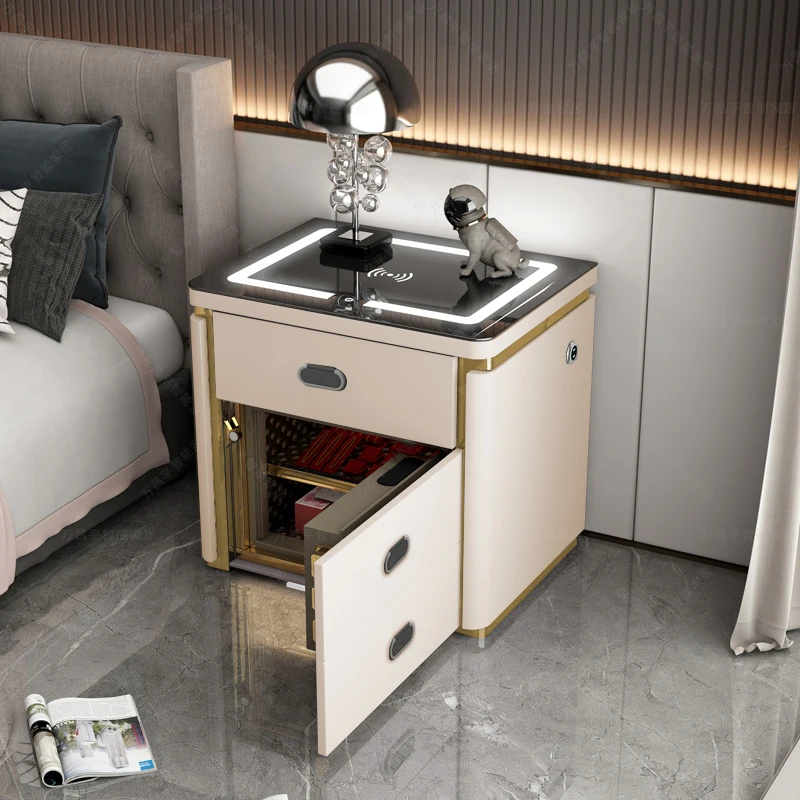 طاولة سرير ذكية على الطراز الحديث مع قفل بصمة الإصبع الخفيف وشحن لاسلكي لغرف نوم الفندق متعددة الوظائف #6