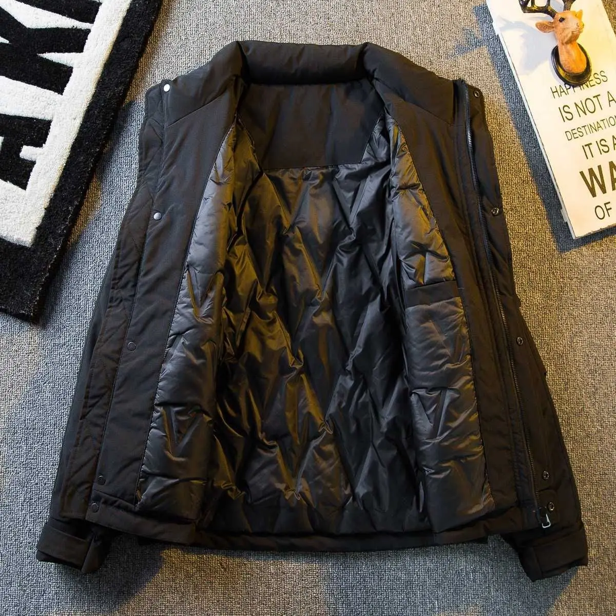 Men's Army Green Padded Jacket Winter Thickened Warm Stand Collar Zip Up American Vintage Workwear Cotton Coat Parkas