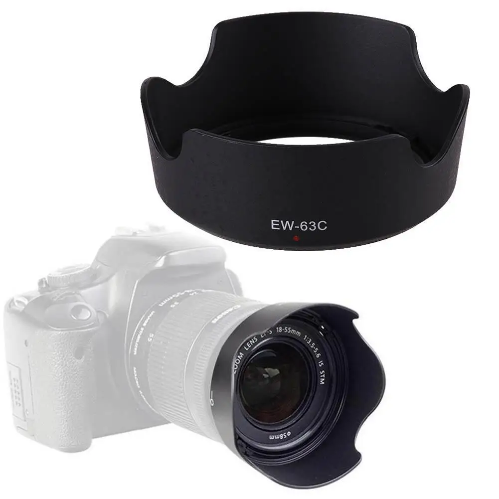 1PC Black ABS Lens Hood EW-63C EW63C for Canon EF-S 18-55mm F/3.5-5.6 IS STM Camera Lens Hood Lens Protetor EW-63C