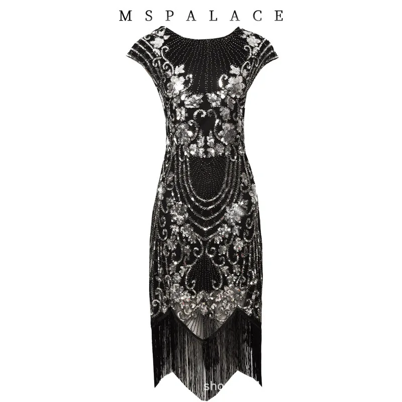 Abito con perline retrò Abito da sera con nappe alla moda Abito da cerimonia nuziale elegante con paillettes sul davanti Abiti da sera popolari popolari