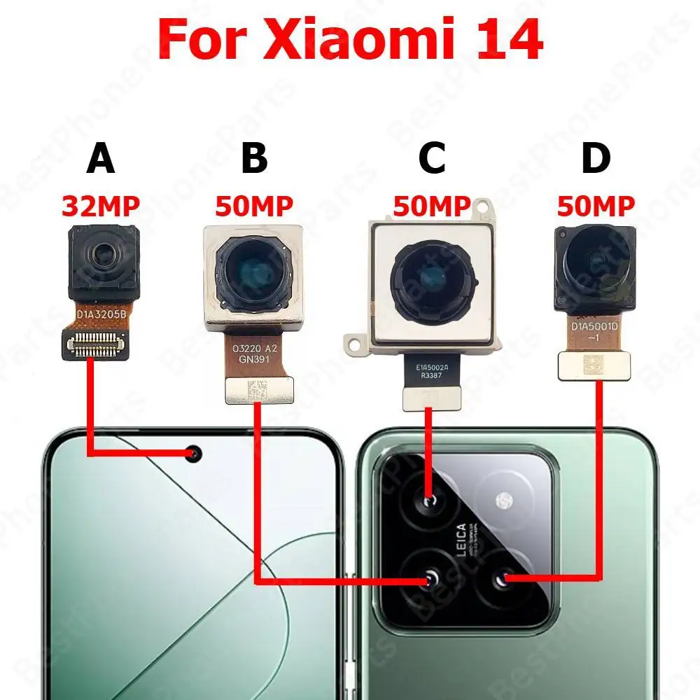 Camera For Xiaomi 14 Mi 14 Rear Backside Front Facing Frontal Selfie Back Camera Module Mobile Phone Replacement Parts