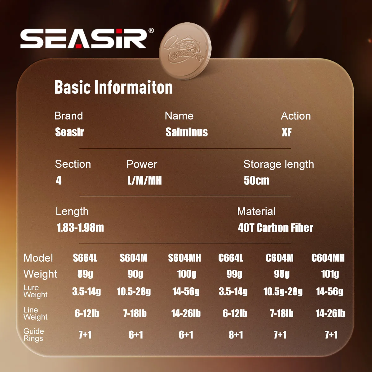 Seasir Salminus XF M/MH Spining&Casting Fishing Rod FUJI O Guide Rings 1.83M Drag 7-9KG 4-Piece Heavy Power All-Round Travel Rod image 2