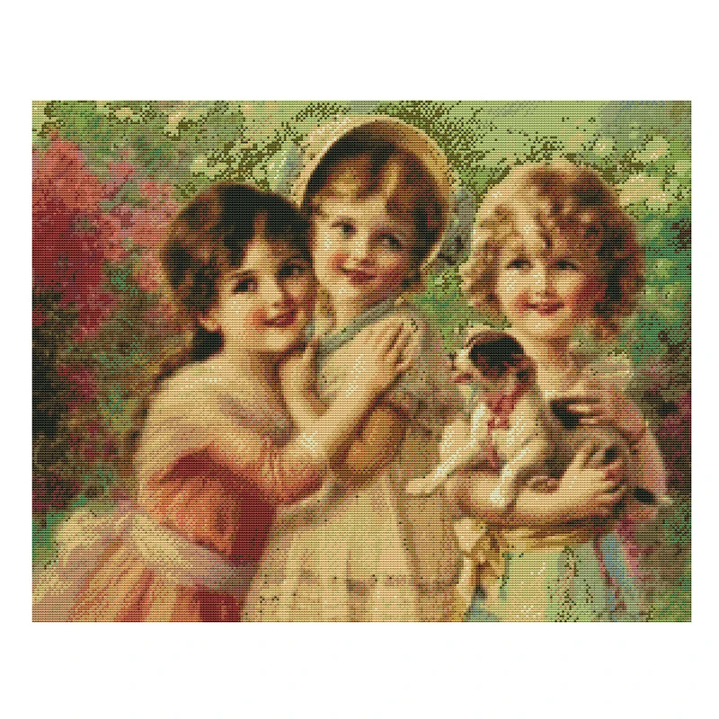 Joy Sunday Printed Cross Stitch Kit Three Little Angels Pattern 11/14/16CT Aida Fabric DMC Thread DIY Embroidery Art Decor Gift