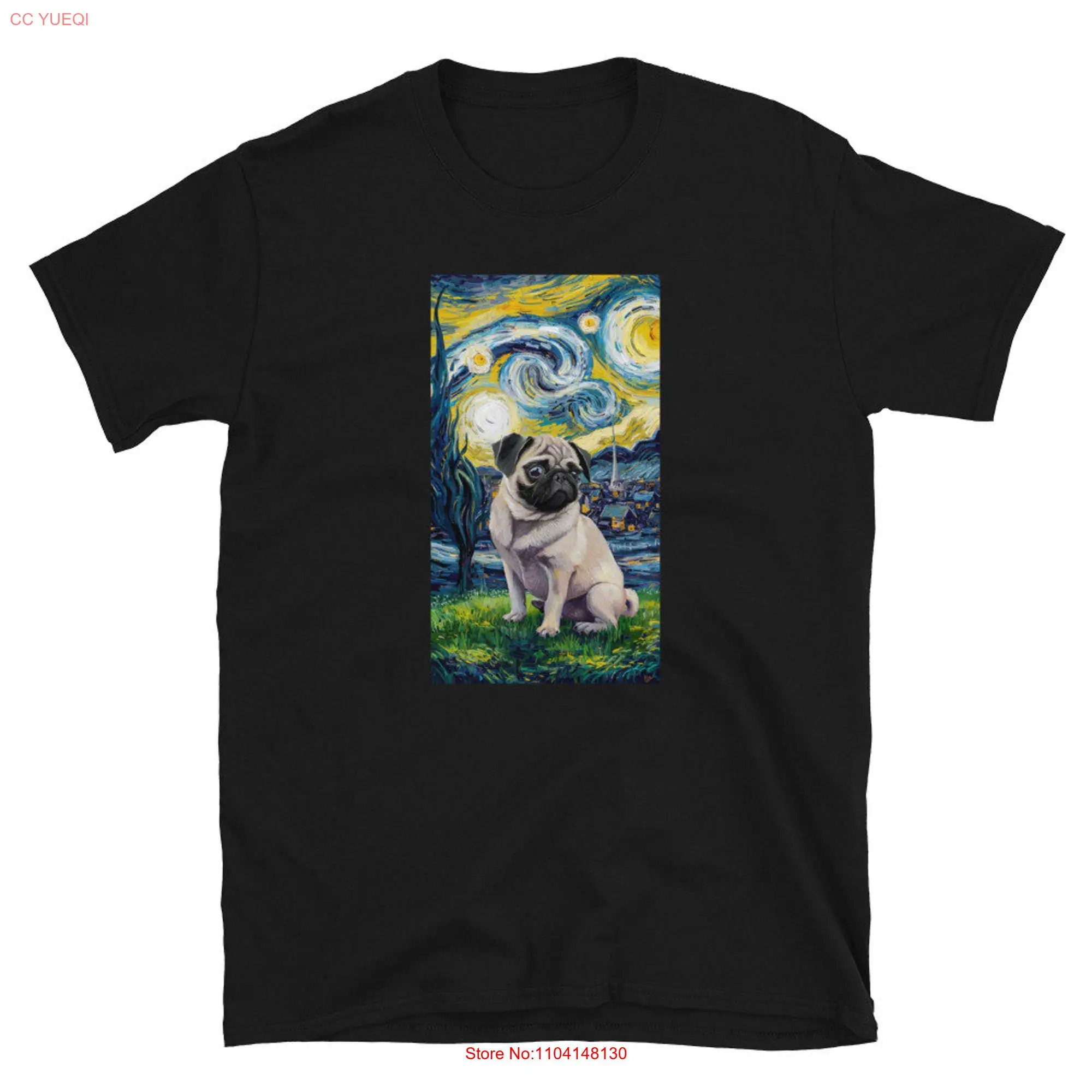 Pug Howl Starry Night Impressionist Dog T Shirt Funny Lovers long or short sleeves