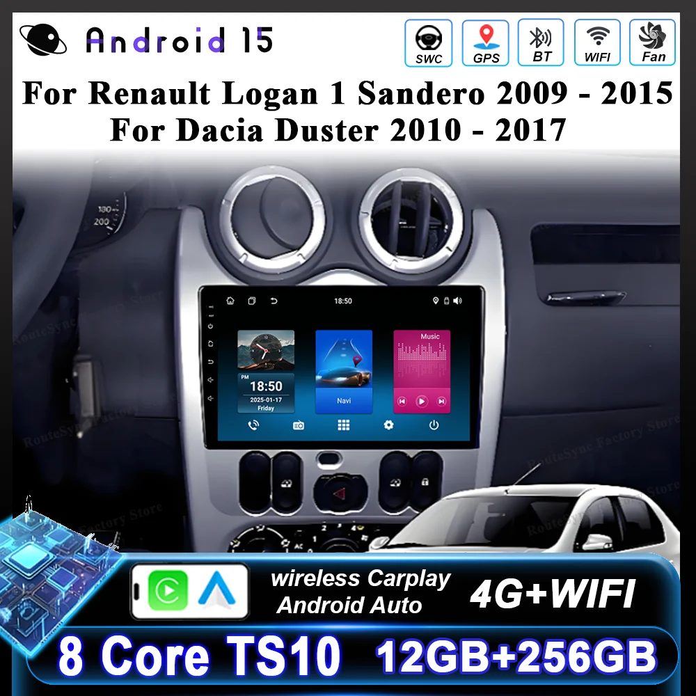 

Автомагнитола Android 15 для Renault Logan 1, Sandero 2009-2015, Dacia Duster 2010-2017, мультимедийный плеер с Carplay, DVD, WIFI