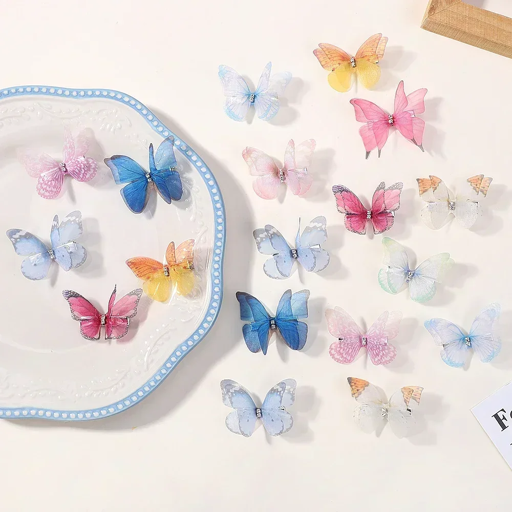 5pcs/set Cute Mesh Double-layer Simulation Butterfly Hairpins for Lovely Girls Princess Colorful Gradient Headwear Hair Clips