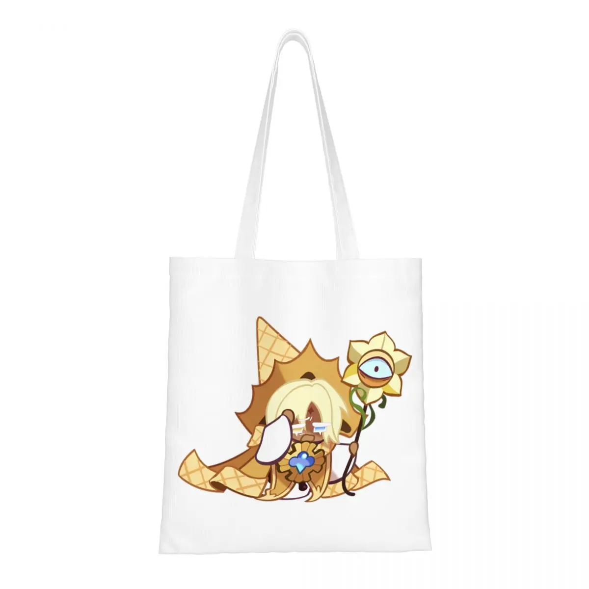 Cookie Run Kingdom Bolso de mano de lona Bolsas de comestibles de galletas de vainilla pura Bolsas de compras reutilizables para mujeres