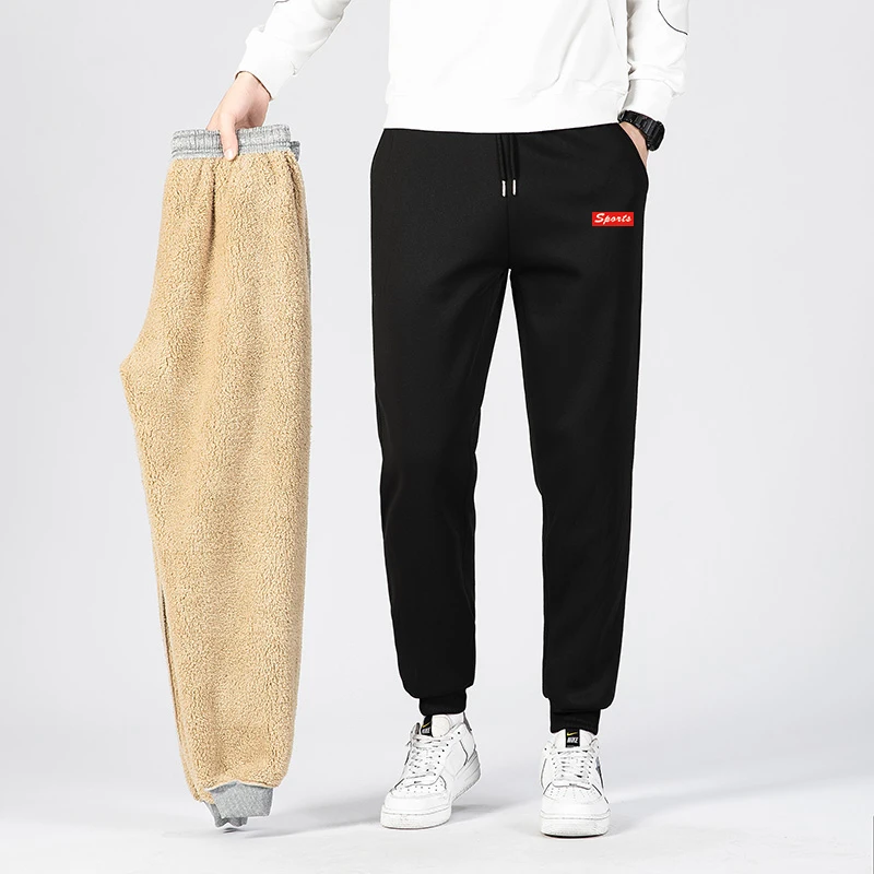 New Fleece Warm Winter Men's Pants Casual Thicken Joggers Pants for Men Thermal Padded Trousers Black Sweatpants Men Work Pants