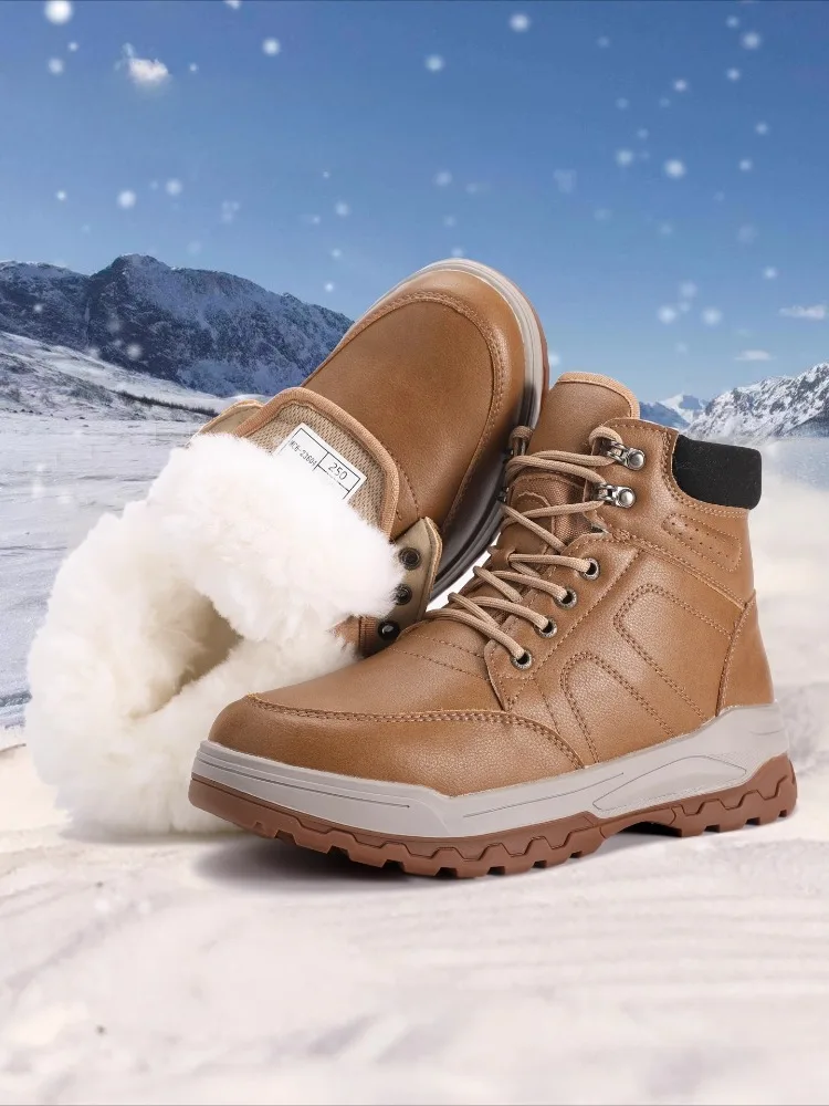 Men Snow Boots Wool Winter Cotton Shoes High Top Thickening Warm Outdoor Boots