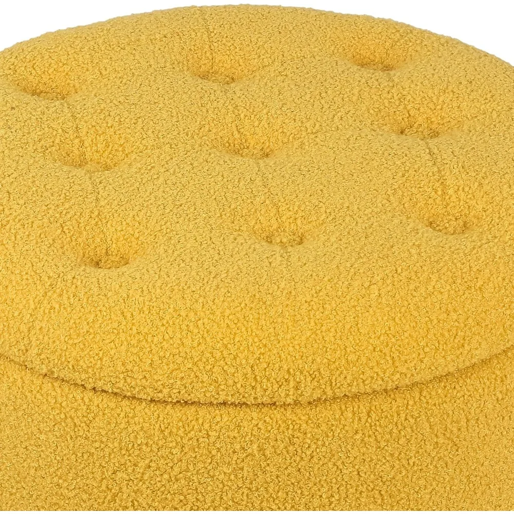 مسند تخزين دائري مع وسادة من الصوف معنقدة بزر، مسند قدم Adeco Teddy مقاس 16 بوصة على عجلات دوارة