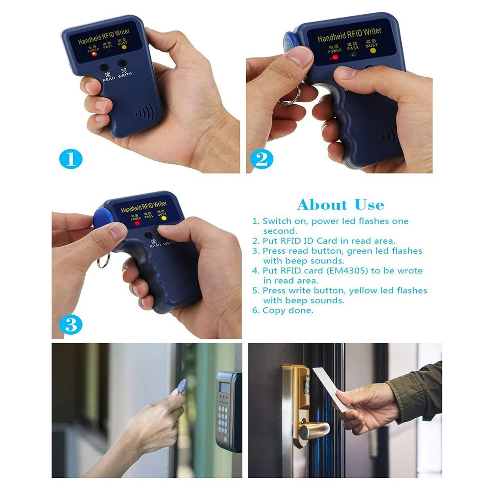 Copiadora duplicadora de lector RFID portátil de 125KHz, programador clonador de tarjetas de identificación mejorado, con 10 tarjetas regrabables