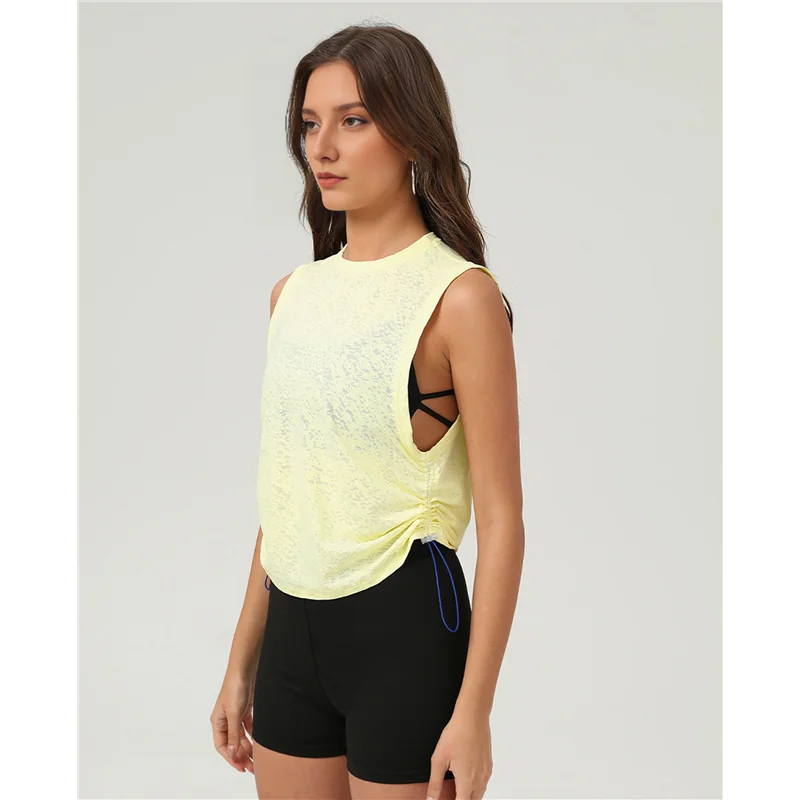 

【SEE】Женские топы для тренировок без рукавов с круглым вырезом и рюшами по бокам, спортивные повседневные свободные рубашки