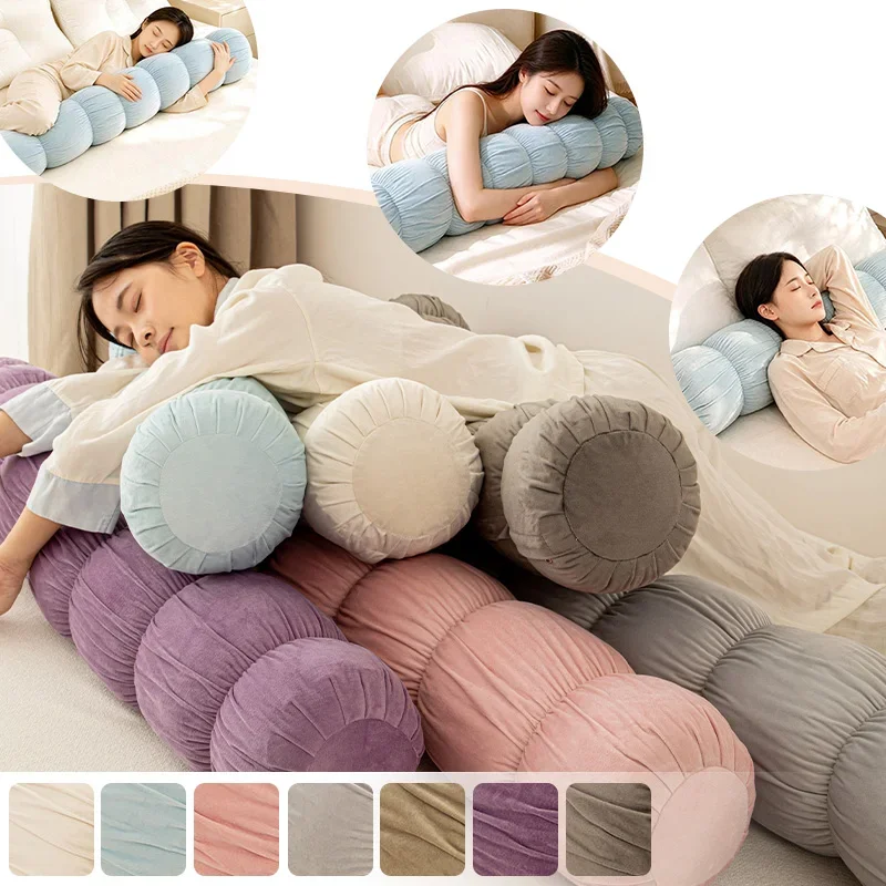 Caterpillar Long Body Pillow Velvet Cylindrical Sleeping Pillow Side Sleep Leg Support Cushion Waist Rest Bed Pillow for Bedroom