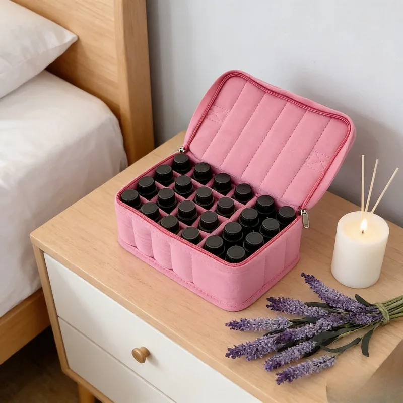 1pcs New 17-Grid Essential Oil Bag Travel Portable Storage Pouch Knitted Fabric Lipstick Organizer