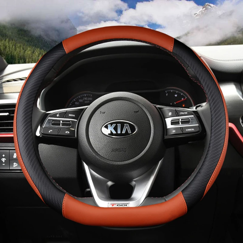 Pu leder d form auto lenkrad abdeckung für kia k5 2021 ceed gt stonic gehen sportage 2021 2020 2019 2018 2017 gt sport – Detail 6