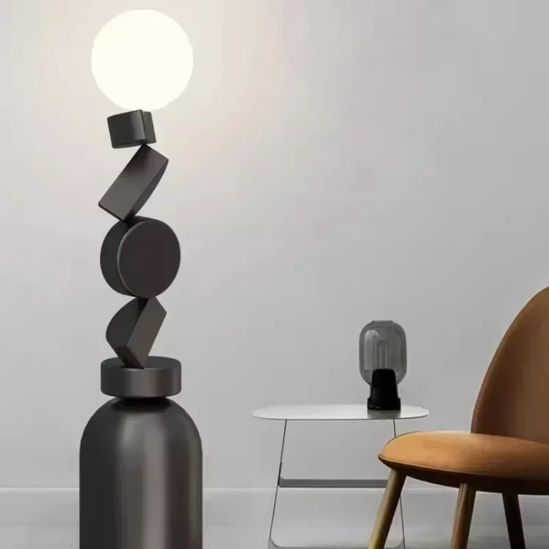 Modern art floor lamp living room sofa next to decorative ornaments