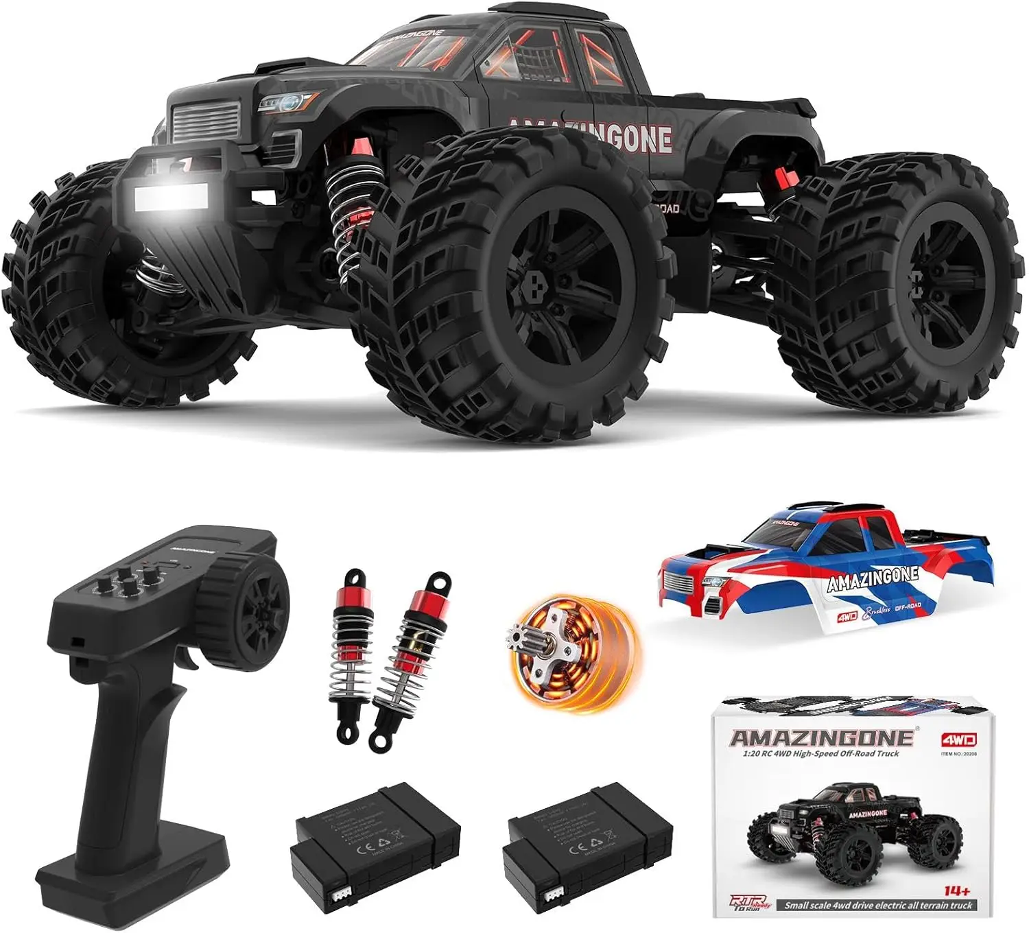 1:20 Scale Brushless Fast RC Cars for Adults, Max 45KPH High Speed Electric Monster Racing Car,Hobby RC Trucks 4X4 Water