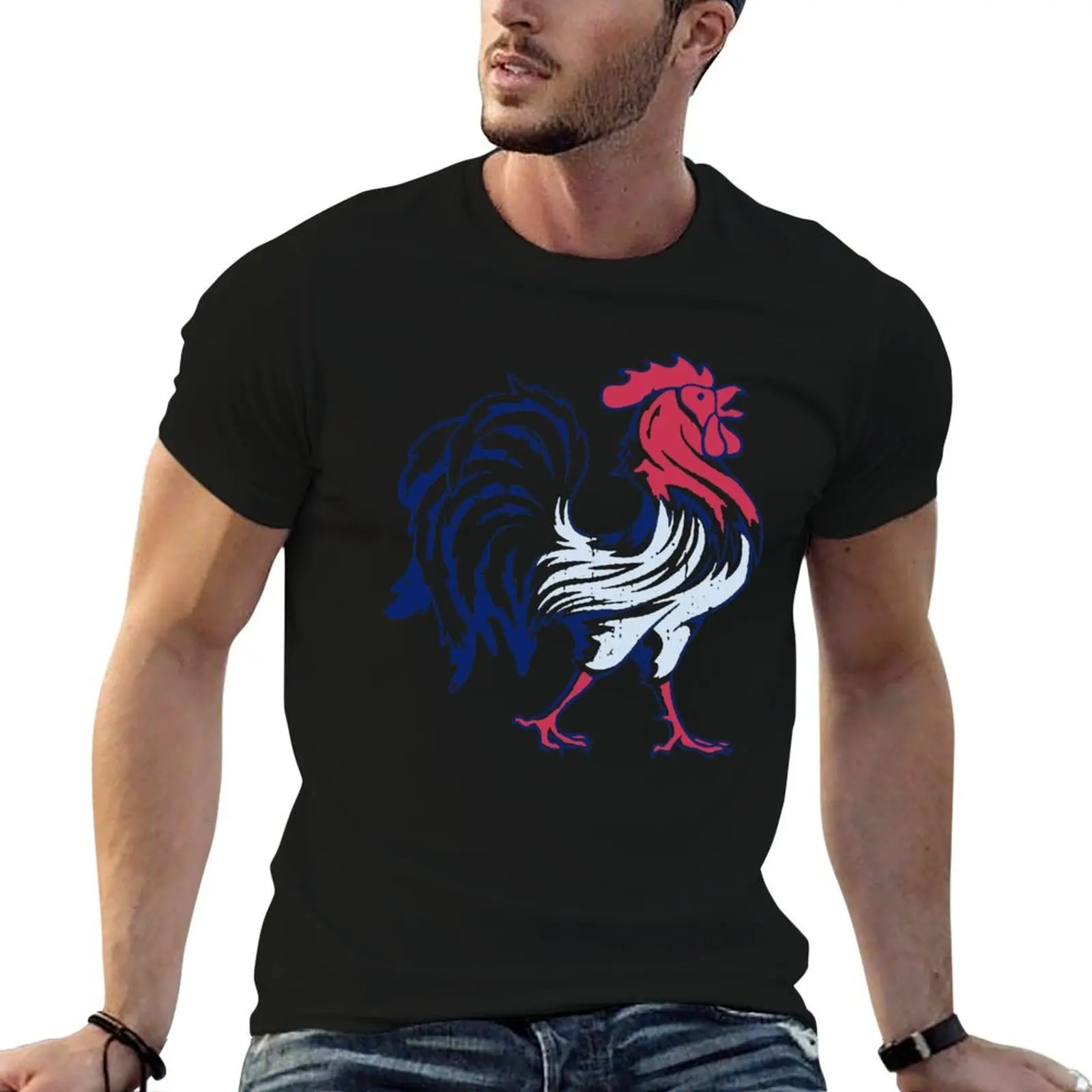 

French Flag And Gallic Rooster T-Shirt t shirts for man cotton black cotton t-shirt plain for man package T-Shirt