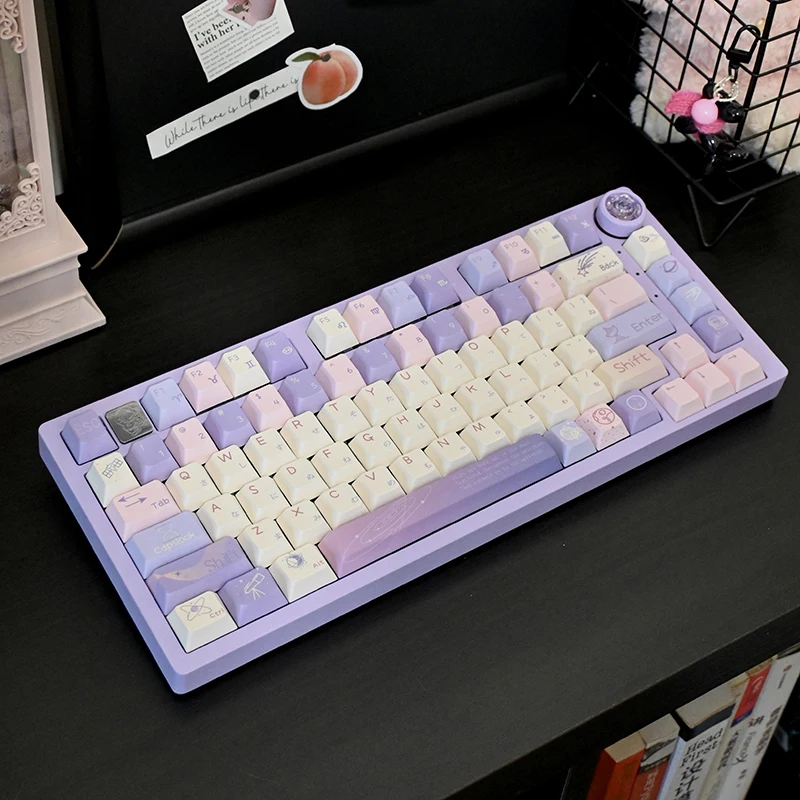 Melkpaarse Keycap Droom Sterrenhemel Cherry Schattige Eenvoudige Pbt Sublimatie Mechanische Toetsenbord Starry Planet Keycap 133/141 Toetsen