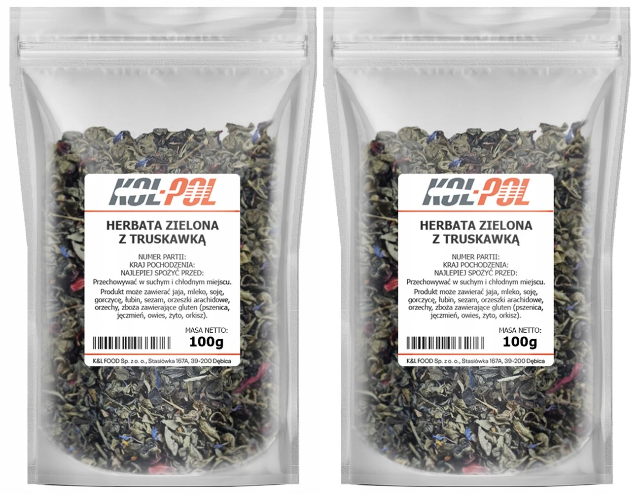 HERBATA ZIELONA TRUSKAWKA 200g Owocowa Liściasta naturalna jakość Kol-Pol