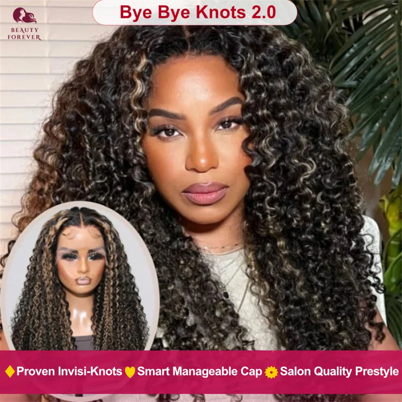 Beauty forever Highlight Blonde Curly Human Hair Glueless Wig Ready to Wear 7x5 Bye Bye Knots Glueless Colored Human Hair Wig