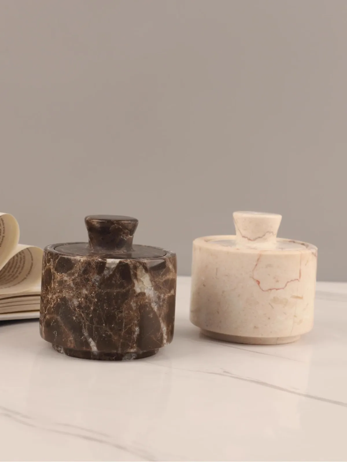 Modern Simple Style Natural Marble Home Use Living Room Decor Tea Box Table Top Decoration Storage Tank Coffee Container Tea Tin