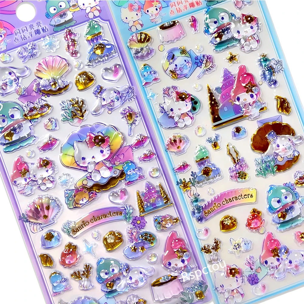 4pcs Kawaii 3D Relief Sanrio Stickers Cinnamoroll My Melody Crystal Decals Waterproof Cute Cartoon Jelly Sticker Toys Gifts