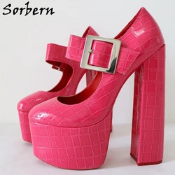 Sorbern fucsia coccodrillo Mary Jane Pump scarpe donna 20Cm blocco tacchi alti piattaforma spessa calzature Unisex personalizzate Crossdresser