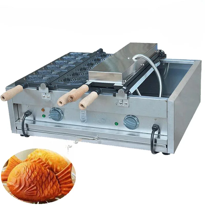 2 Plates Taiyaki Maker Electric Fish Shape Waffle Maker Commercial Grain Snapper Burn Grilled Fish Cone Machine