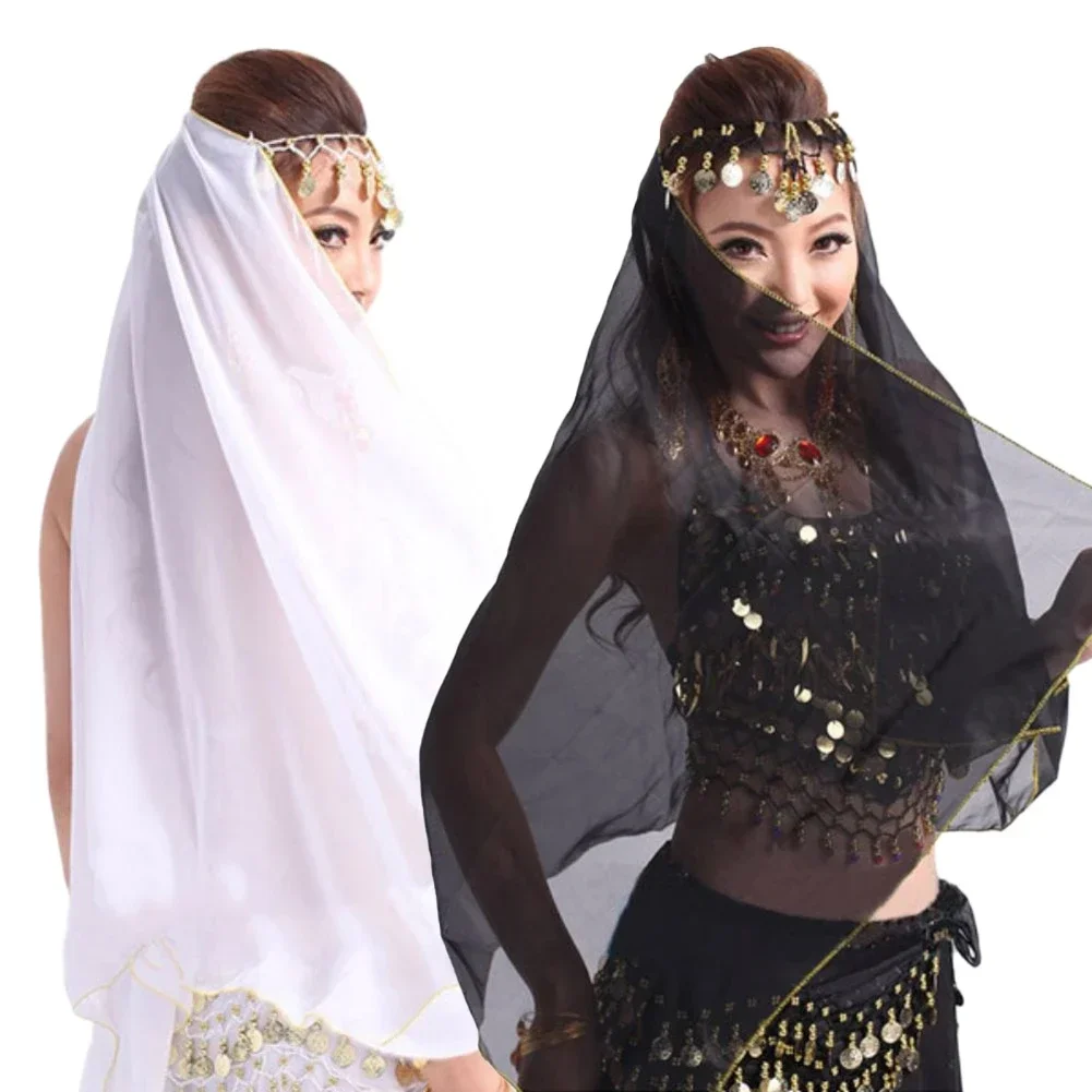 J010  Women's Costumes Fashion Dance Chiffon Scarf Dance Head Veils Dancewear Headdress Head Scarves with Coin Accessories