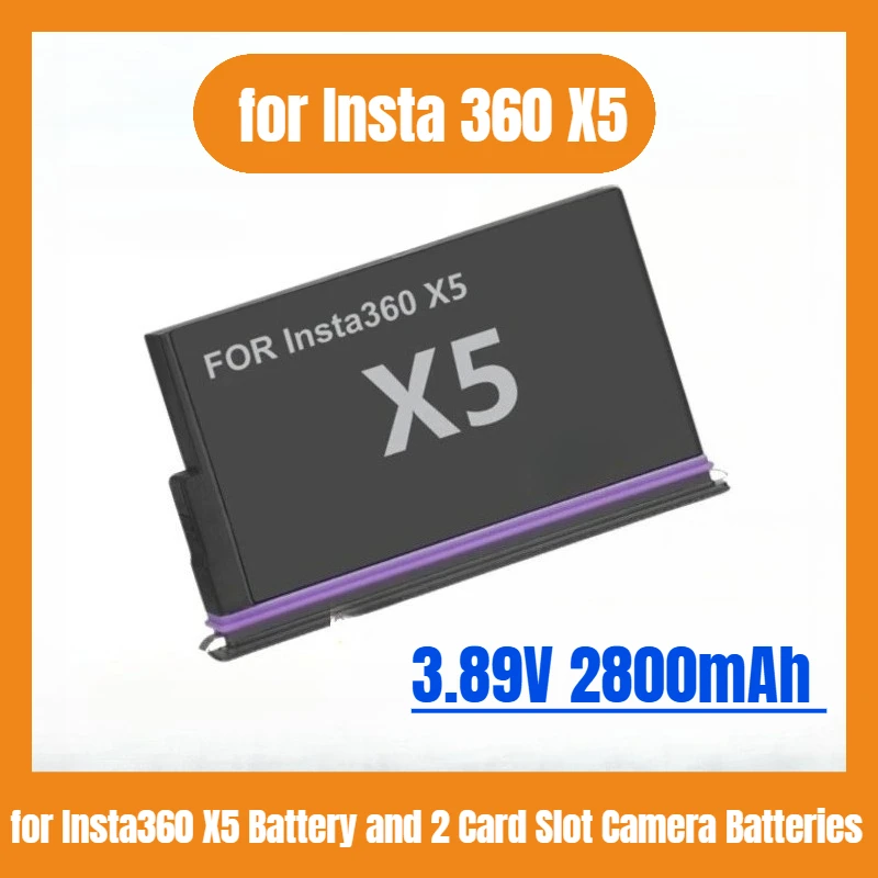 Baterai Isi Ulang 3.89V 2800mAh untuk Aksesori Insta 360 X5 untuk Baterai Insta360 X5 dan Pengisi Daya PD 2 Slot Kartu