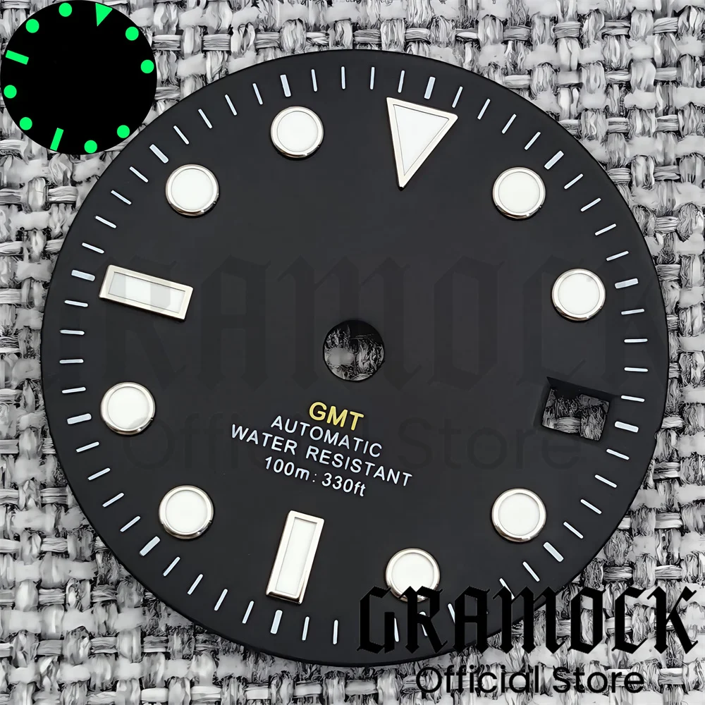 29mm Glossy/Matte Watch Dial Black White Dial Green Blue Red Orange GMT Text Black Gold Rose Edge Fit NH34 Movement C3 Luminous