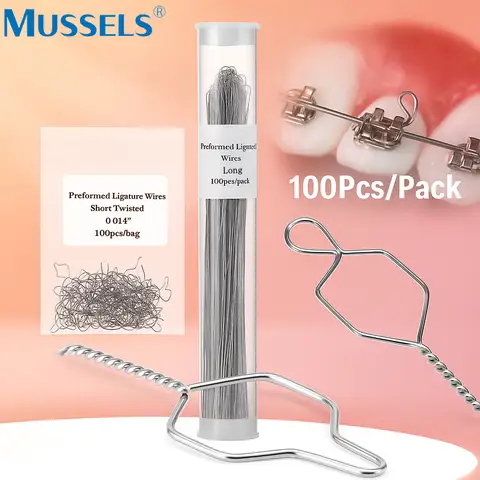 100pcs/Box Dental Orthodontic Kobayashi Wire Stainless Steel Metal Ligature Tie for Braces Preformed Wires Twist Dentistry Tools