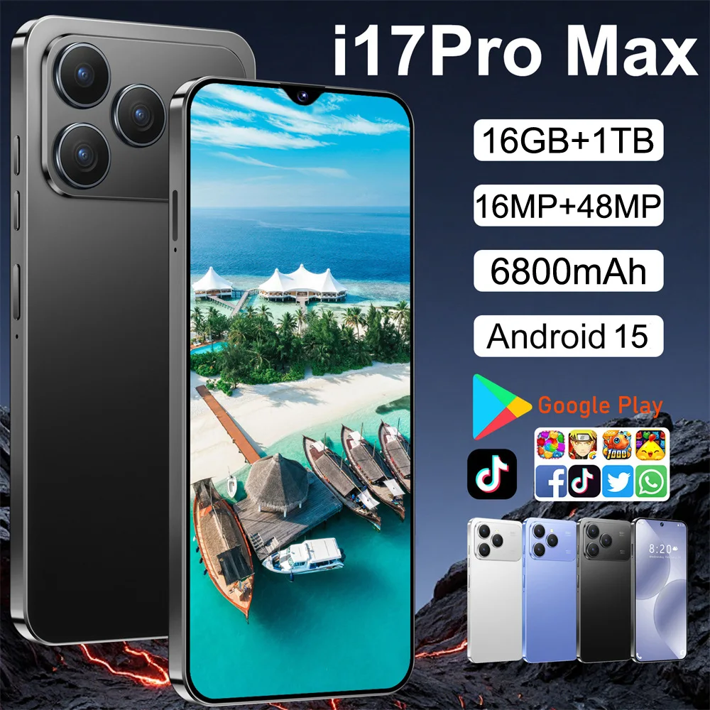 

HOT i17 Pro Max Original NEW 7.0HD Global Edition 2025 Android 15 Smart Dual Card 6800mAh Battery Facial Recognition Function