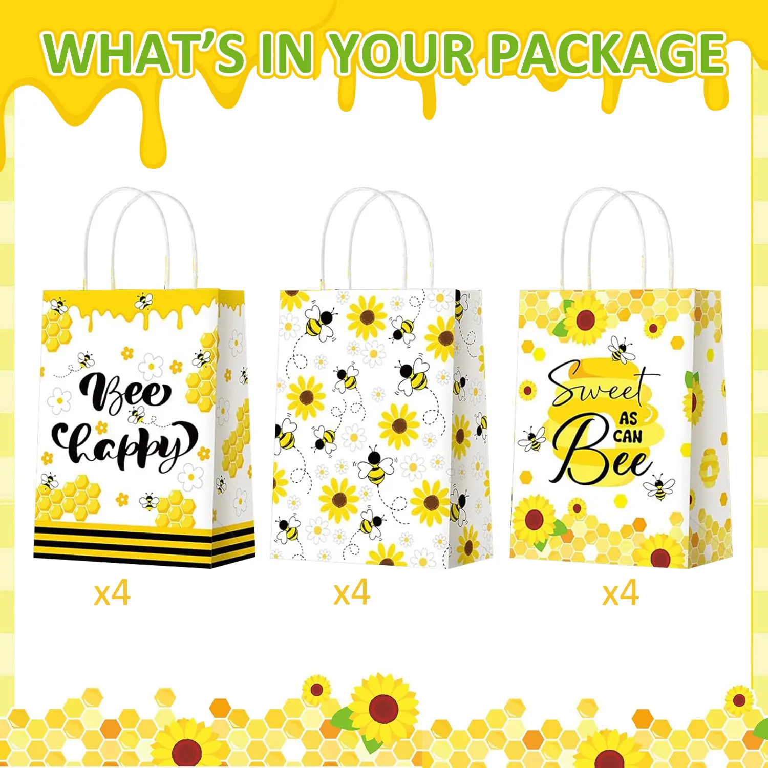 12/24 Stück Honigbienen-Geschenktüten mit Griffen, Bienenpapier, Süßigkeiten-Goodie-Beutel für Partygeschenke für Party-Dekoration, Geburtstag, Babyparty-Versorgung – Detail 3
